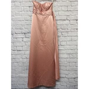 Bill Levkoff Blush Pink Satin Strapless Formal Maxi Dress Gown Tie Belt SZ 0